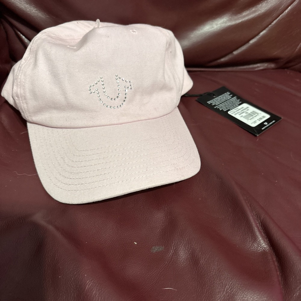 New True Religion Pink Baseball Cap Hat Crystal Horseshoe Logo Bling Minimalist